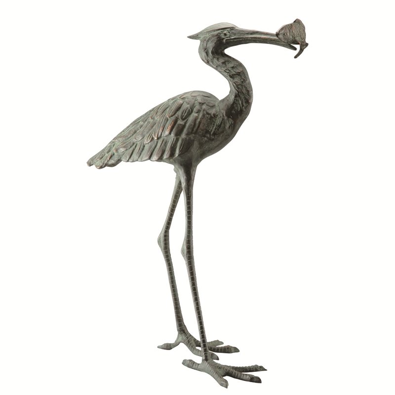 GARDEN SINGLE CRANE EATING FIS: Garden Single Crane Eating Fis - Weight: 11.50 Lbs - Size: 26"H 17"W 9.5"D - Material: CAST IRON