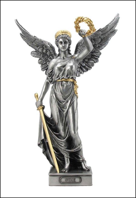 NIKE WITH SWORD AND WREATH IN HANDS (MPW+COLOR): Nike With Sword And Wreath In Hands (mpw+color) - Material - Cold Cast Pewter - Size - (h) 14