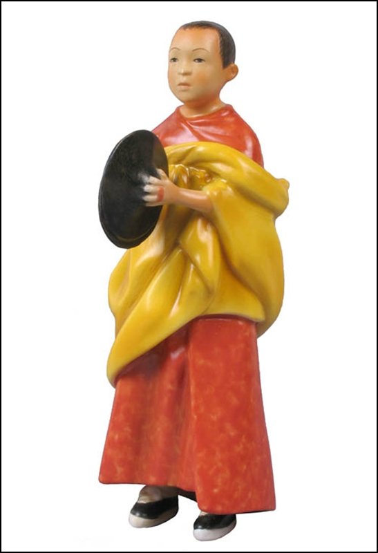 TIBETAN LAMA BOY HOLDING CYMBAL: Tibetan Lama Boy Holding Cymbal - Material - Fine Porcelain - Size - (h) 5 7/8