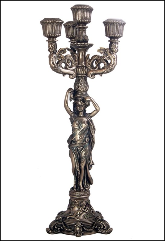 LADY IN TOGA RAISE RIGHT ARM CANDELABRUM - BRONZE: Lady In Toga Raise Right Arm Candelabrum - Material - Cold Cast Bronze - Size - 16 1/8