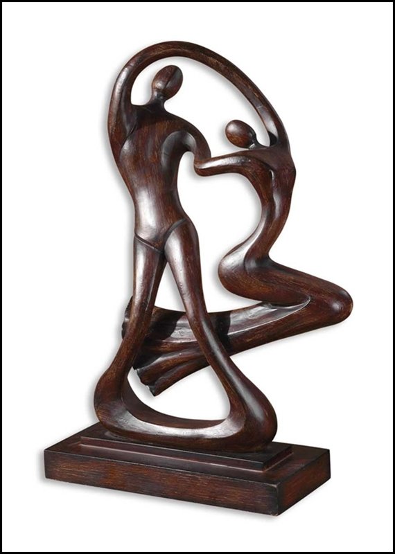 BALLROOM DANCERS STATUE: Ballroom Dancers Statue - Material: MDF & Resin - Overall Depth: 5.75 Inches - Overall Width: 16 Inches - Overall Height: 22.75 Inches - Weight: 19 Lbs. - Description: Features A Distressed, Chestnut 