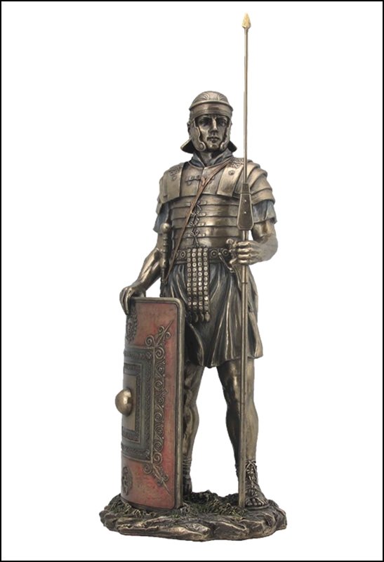 ROMAN SOLDIER WITH JAVELIN AND SHIELD - BRONZE: Roman Soldier With Javelin And Shield - Material - Cold Cast Bronze - Size - 14 3/8