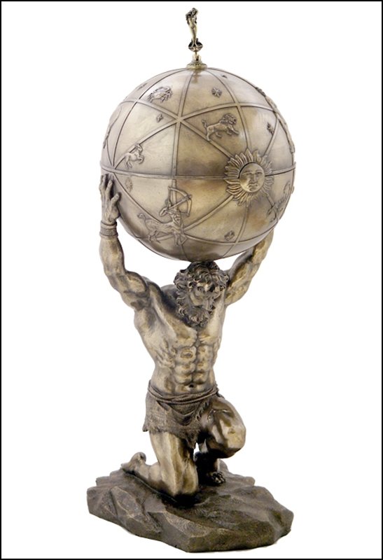 ATLAS CARRYING THE EARTH TALL BOX - BRONZE: Atlas Carrying The Earth Tall Box - Material - Cold Cast Bronze - Size - 25 1/4