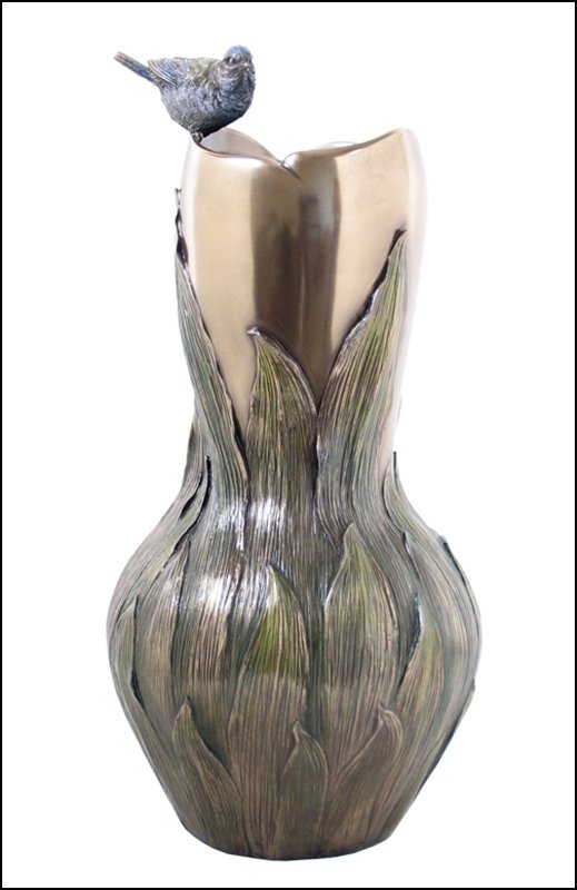 PLEIONE & BLUE TIT VASE - BRONZE: Pleione & Blue Tit Vase - Material - Cold Cast Bronze - Size - 13 5/8