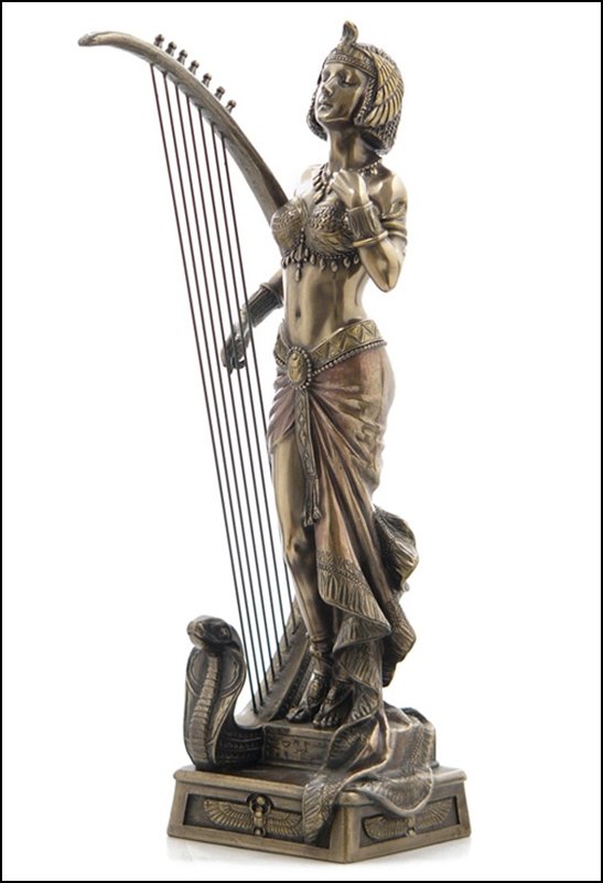 CLEOPATRA WITH EGYPTIAN HARP - BRONZE: Cleopatra With Egyptian Harp - Material - Cold Cast Bronze - Size - 10 3/4