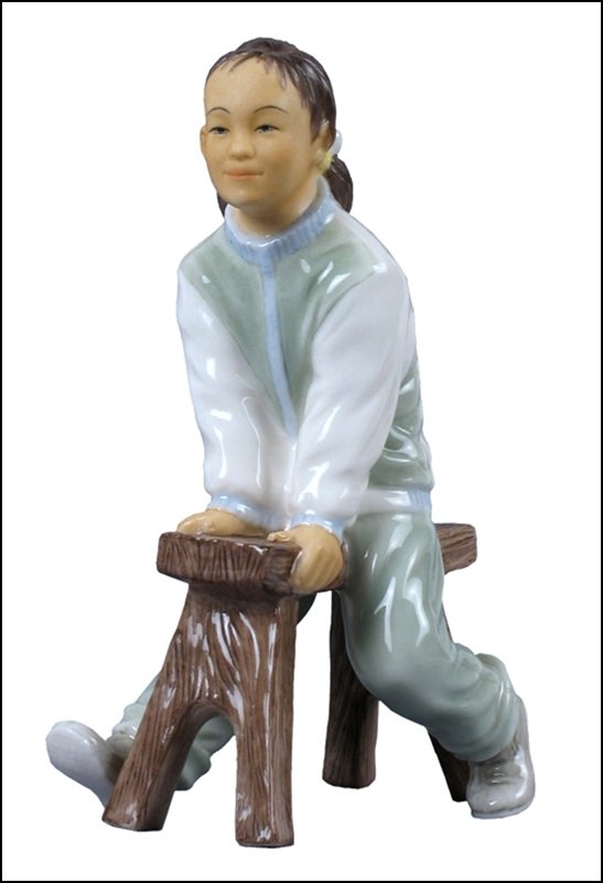 ORIENTAL YOUTH GIRL ON LONG STOOL: Oriental Youth-girl On Long Stool - Material - Fine Porcelain - Size - (h) 4 1/4
