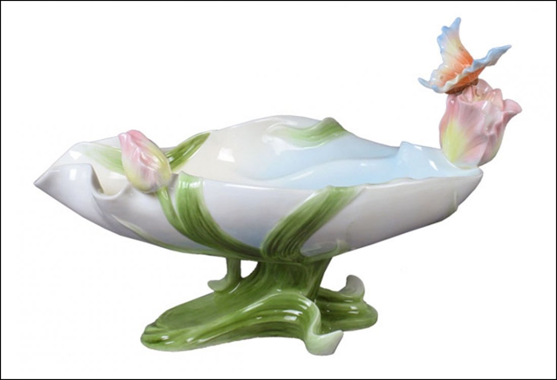 ART NOUVEAV BUTTERFLY KISSING TULIP: Art Nouveav -butterfly Kissing Tulip - Material - Fine Porcelain - Size - (l) 11 1/4