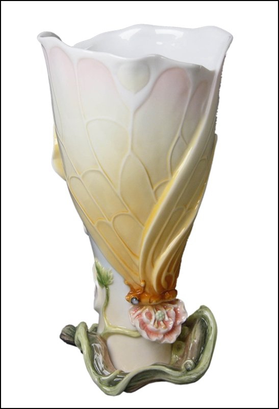 BUTTERFLY WING VASE: Butterfly Wing Vase - Material - Fine Porcelain - Size - (h) 10 5/8