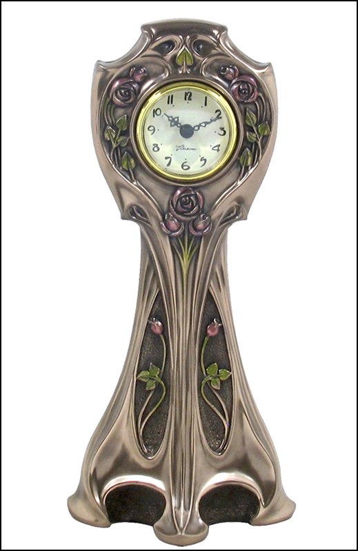 ROSE ART NOUVEAU CLOCK - BRONZE: Rose Art Nouveau Clock - Material - Cold Cast Bronze - Size - 11 5/8