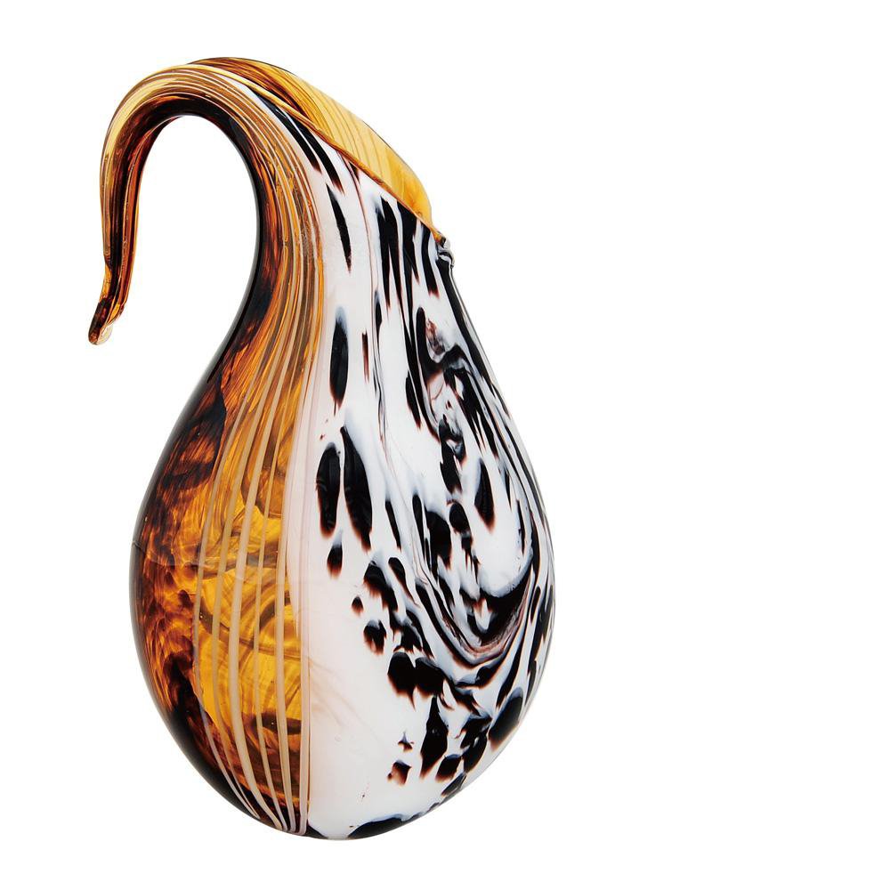 HAND BLOWN - BROWN AND WHITE VASE: Hand Blown Art Glass - Brown And White Vase - Dimensions: 7x9.5 - This Is A Hand Blown One-of-a-kind Piece Of Art Glass. As Such, Color And Pattern Variations Should Be Expected.
