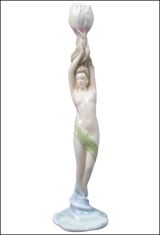 TULIP UPHELD BY NUDE MAIDEN: Tulip Upheld By Nude Maiden - Material - Fine Porcelain - Size - (h) 10 5/8