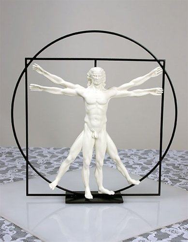 VITRUVIAN UNIVERSAL MAN BY DAVINCI: Vitruvian Universal Man By Davinci - Size: 8.5"h X 8.5"w X 1.75"d Item Type: Renaissance Statue Material: Resin And Metal Weight (lbs): 0.6 Lbs - - Leonardo Davinci Tended To Compensate For His Lack O