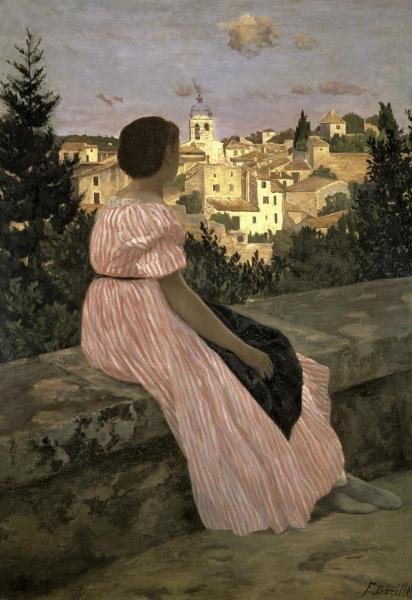 FREDERIC BAZILLE - THE PINK DRESS (VIEW OF: Frederic Bazille - The Pink Dress (view Of Castelnau-le-lez, Herault) - 27 1/2 X 40 In. - This Giclée Print Is Gallery Stretched And Ready To Hang Or Lean Against A Wall, Or Display On An Easel. - A