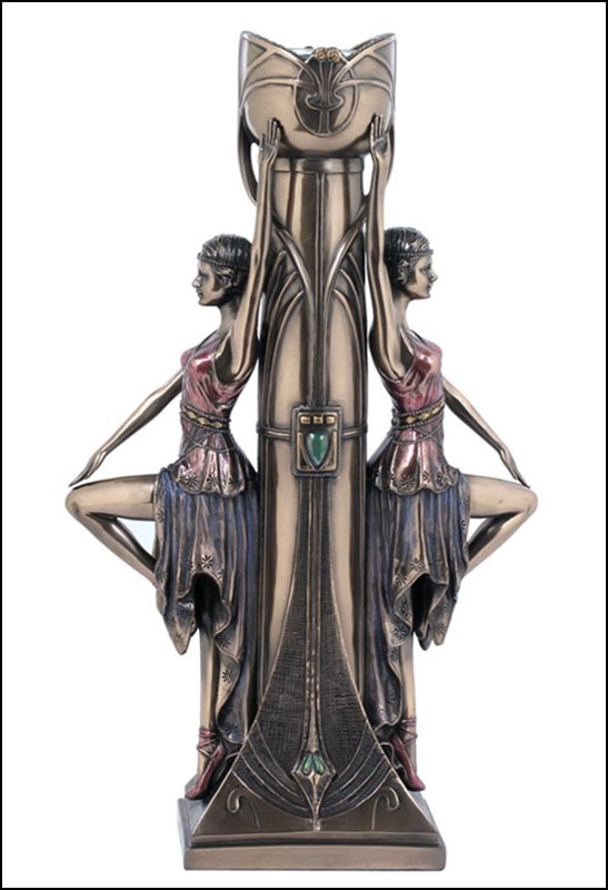 ART DECO LADIES CANDLE HOLDER - BRONZE: Art Deco Ladies Candle Holder - Material - Cold Cast Bronze - Size - 12