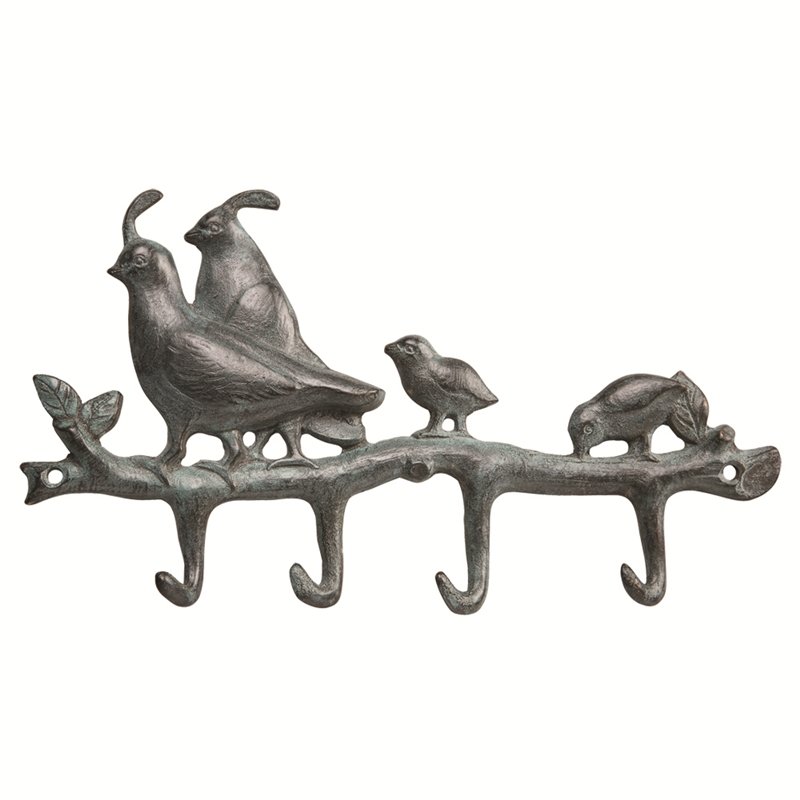 QUAIL KEY HOOK: Quail Key Hook - Weight: 0.5 Lbs - Size: 4.5"H 8.5"W 2"D - Material: BRASS