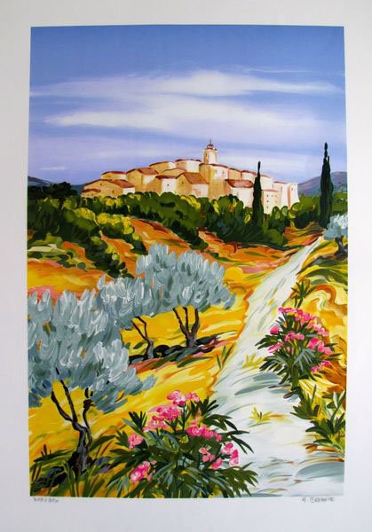 ANNE-MARIE BRIANTE QUIET TOWNSHIPS LIMITED ED. HAND: This Is A Lithograph By French Artist Anne-marie Briante Titled "quiet Townships". This Subject Is Hand Signed By The Artist And Pencil Numbered 317/350. Image Measures 16" X 23.5". Paper Measures 22"