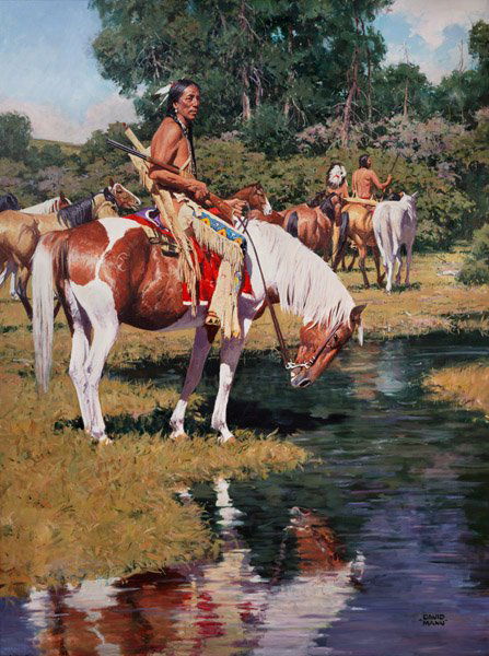The Pony Guard by David Mann: The Pony Guard by David Mann - Edition Size: 95 - Giclee on Canvas - Signed & Numbered Dimensions: 32 x 24 Release Date: 6-2013 ……….David Mann’s life focus has been his interest in the Native