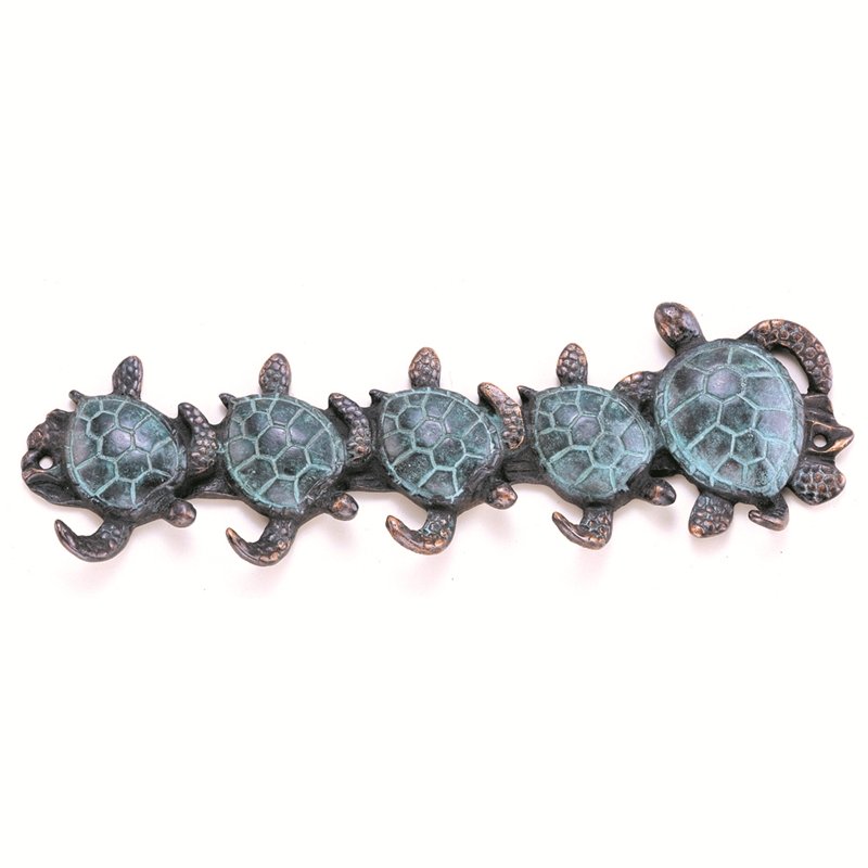 TURTLE QUINTET KEY HOOK: Turtle Quintet Key Hook - Weight: 0.5 Lbs - Size: 3"H 10"W 1"D - Material: Brass