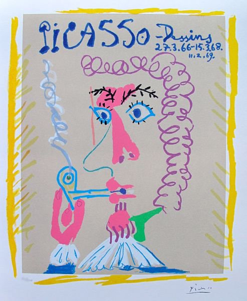 PABLO PICASSO DESSINS THE PIPE SMOKER LIMITED ED.: This Is A Pablo Picasso Giclee Titled "dessins" Or "the Pipe Smoker". This Piece Is Facsimile Signed Which Means That It Has A Copy Of Picasso's Original Signature On It. Pencil Numbered From A Limite