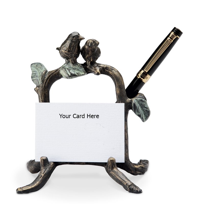 LOVEBIRD CARD HOLDER: Lovebird Card Holder - Weight: 0.35 Lbs - Size: 5.5"H .5"W 3.5"D - Material: ALUMINUM