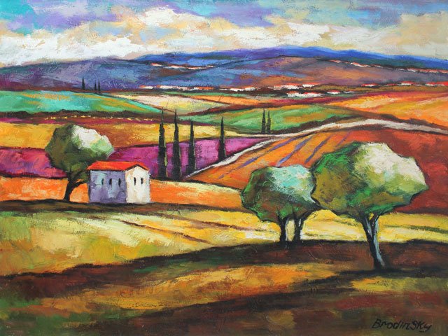ORIGINAL SLAVA BRODINSKY-TUSCANY VIEWS: Artist: Slava Brodinsky. Title: Tuscany Views. Brief Description: Original Oil On Canvas, Hand Signed By The Artist . Size (in Inches): 29.5 X 39.5. Certificate: Yes. Framed: No