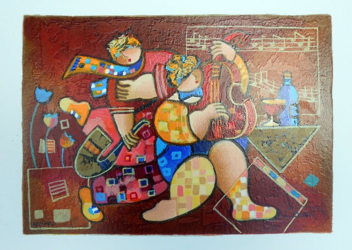 DORIT LEVI - MERRY MUSIC: Artist: Dorit Levi. Title: Merry Music. Medium: Serigraph on Paper. Image Size: 5.25x8.25. Paper Size: 7.5x10.5. Limited Edition Size: 490. __________Artist Biography: Dorit Levi has created a unique