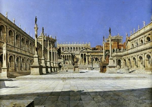 JOSEPH THEODORE HANSEN - THE ROMAN FORUM: Joseph Theodore Hansen - The Roman Forum - 40 X 28 In. - This Giclée Print Is Gallery Stretched And Ready To Hang Or Lean Against A Wall, Or Display On An Easel. - A Giclée Print Is The Highest Qual