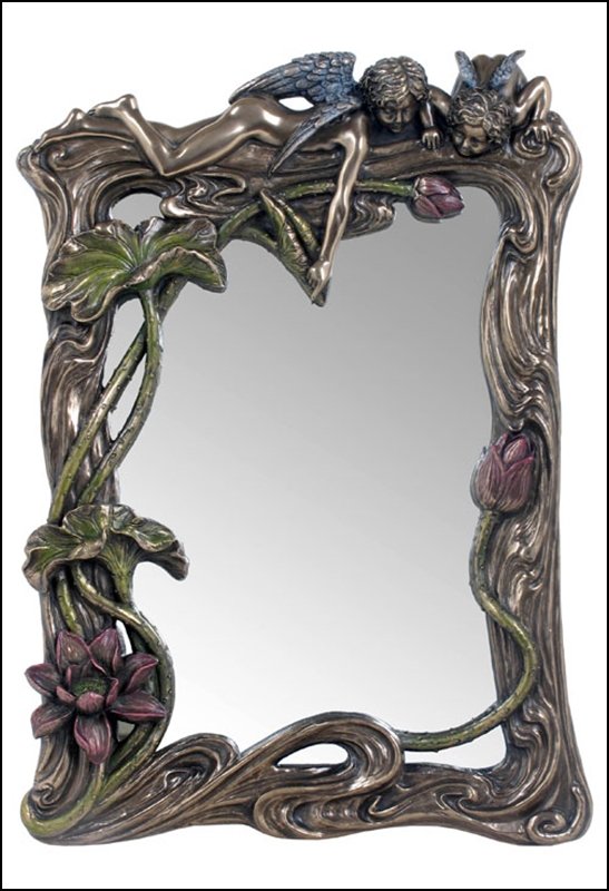 CHERUBS & LOTUS MIRROR - COLD CAST BRONZE: Cherubs & Lotus Mirror - Material - Cold Cast Bronze - Size - 12
