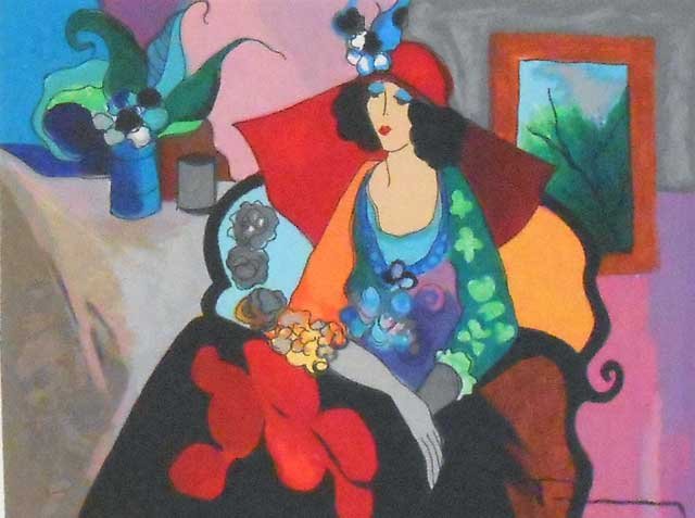 TARKAY - RED HAT: Artist: Tarkay. Title: Red Hat. Medium: Serigraph On Paper. Image Size: 9x11.5. Paper Size: . Limited Edition Size: 750. __________artist Biography: Itzchak Tarkay Was Born In 1935 In Subotica On The 