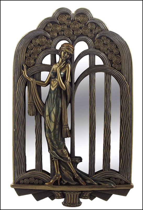 ART DECO LADY WITH FOUNTAIN MIRROR - COLD CAST BRONZE: Art Deco Lady With Fountain Mirror - Material - Cold Cast Bronze - Size - 14 3/8