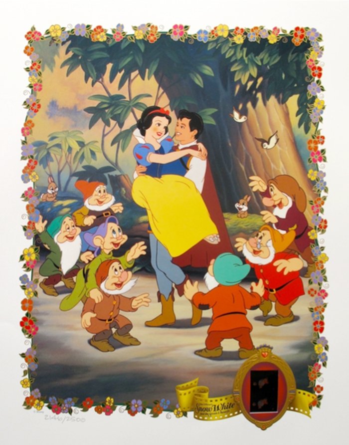 DISNEY SNOW WHITE LIMITED ED. LITHOGRAPH WITH ORIGINAL: This Is A Limited Edition Lithograph With Original 35mm Film Cels Produced By Disney Titled "snow White". The Film Cells Have Been Hand Cut From The Master Print Taken From The Original Inter-negative