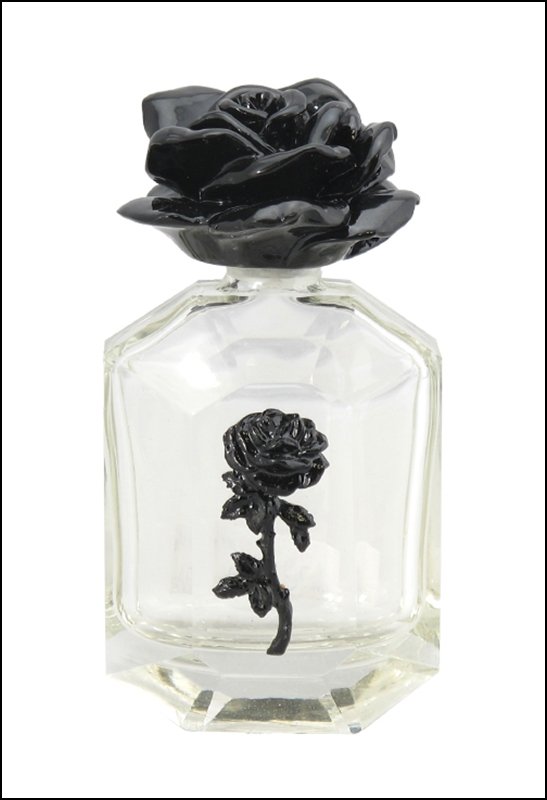 BLACK ROSE PERFUME BOTTLE - COLD CAST BRONZE: Black Rose Perfume Bottle - Material - Poly Stone & Glass - Size - 3 7/8