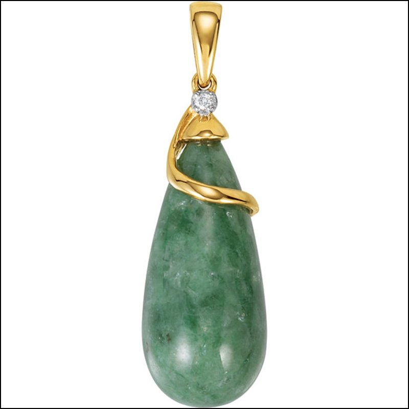 GENUINE RUSSIAN JADEITE & DIAMOND PENDANT: GENUINE RUSSIAN JADEITE & DIAMOND PENDANT - 14K Yellow / .01 Ct Tw / Polished / Russian Jadeite & Diamond Pend - Weight: 0.5DWT - GramWeight: 0.78