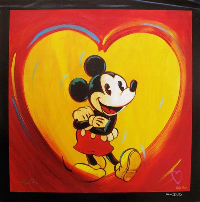 SIMON BULL DISNEY MICKEY MOUSE "I HEART MICKEY MOUSE": You Will Be Bidding On A Hand Signed Original Giclee On Canvas Of Mickey Mouse By Simon Bull Titled "i Heart Mickey". This Piece Is Marked As A Gallery Proof. Canvas Size: 24" X 24". This Giclee Was H