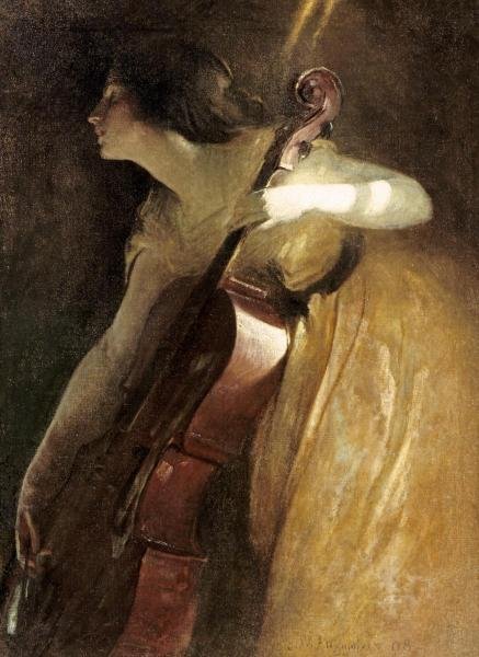 JOHN WHITE ALEXANDER - A RAY OF SUNLIGHT (THE CELLIST): John White Alexander - A Ray Of Sunlight (the Cellist) - 26 1/4 X 36 In. - This Giclée Print Is Gallery Stretched And Ready To Hang Or Lean Against A Wall, Or Display On An Easel. - A Giclée Print I