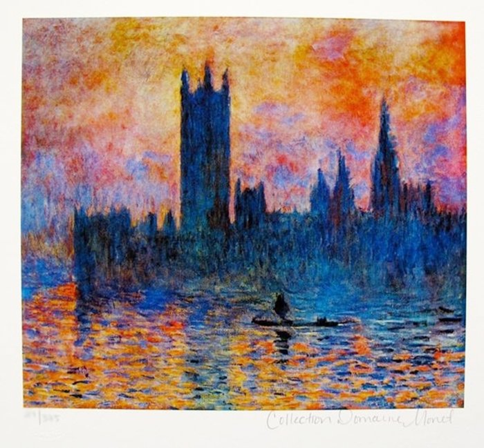 CLAUDE MONET HOUSES OF PARLIAMENT ESTATE SIGNED &: This Is A Claude Monet Giclee Titled "houses Of Parliament". This Piece Is Pencil Signed On The Lower Right As 'collection Domaine Monet' And Has An Embossed Seal Stamped By The Estate Domaine. Pencil