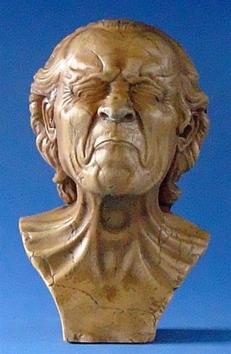 VEXED MAN CARICATURE STUDY BY MESSERSCHMIDT: Vexed Man Caricature Study By Messerschmidt - Size: 7.25"h X 5"w X 5"d Item Type: Caricature Statue Material: Resin Weight (lbs): 6.5 - - Franz Xaver Messerschmidt (german, After 1770) The Vexed Man I