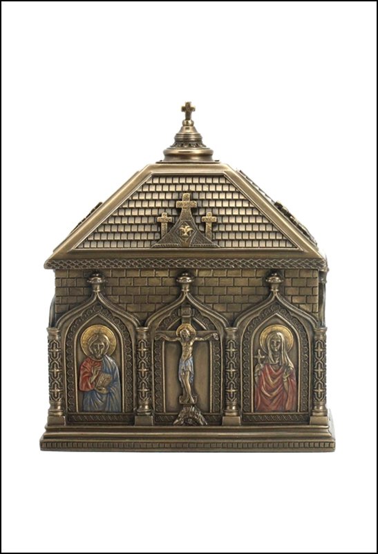 CATHOLIC CHAPEL TRINKET BOX - COLD CAST BRONZE: Catholic Chapel Trinket Box - Material - Cold Cast Bronze - Size - 5 7/8