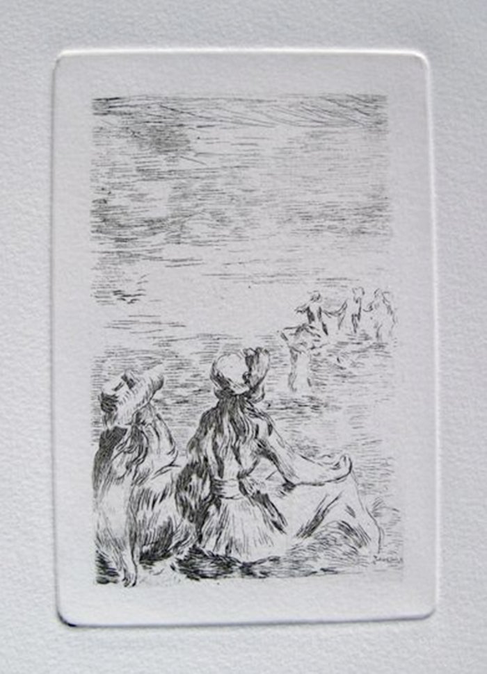 PIERRE-AUGUSTE RENOIR SUR LA PLAGE RESTRIKE ETCHING: This Is A Pierre-auguste Renoir Restrike Etching Titled "sur La Plage" Or On The Beach" The Central Image Shows Julie Manet, Berthe Morisot's Daughter, And Her Cousin Watching Bathers From The Beach. 