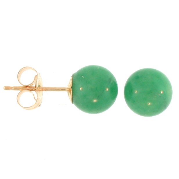 NATURAL GREEN JADE EARRINGS: This Is A-one-of-a-kind - Natural Green Jade Earrings - Metal: Yellow Gold Karat: 14k Stone Size: 7mm Details: Ball Stud - This Is Guaranteed Grade A Jade (jadeite)
