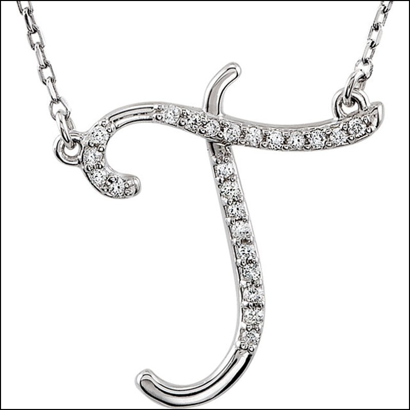 DIAMOND INITIAL NECKLACE: DIAMOND INITIAL NECKLACE - Ster / T 1/8 Ct Tw / P / Diamond Necklace - Weight: 1.4783DWT - GramWeight: 2.3