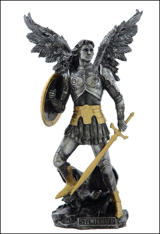 ARCHANGEL - ST. MICHAEL (PEWTER & GOLD): Archangel - St. Michael (pewter & Gold) - Material - Cold Cast Pewter - Size - (h) 12 3/4