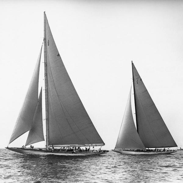 EDWIN LEVICK - SAILBOATS IN THE AMERICA'S CUP, 1934: Edwin Levick - Sailboats In The America's Cup, 1934 - 36 X 36 In. - This Giclée Print Is Gallery Stretched And Ready To Hang Or Lean Against A Wall, Or Display On An Easel. - A Giclée Print Is The H