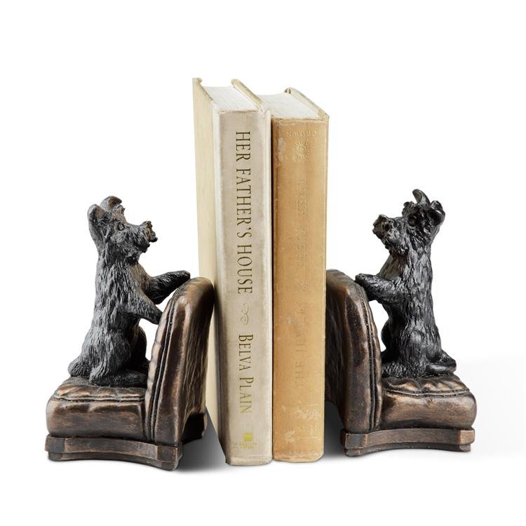 PERKY SCOTTIE DOG BOOKENDS: Perky Scottie Dog Bookends - Dimensions: 7"H 4"W 3.5"D Material: RESIN Weight: 5.00lbs
