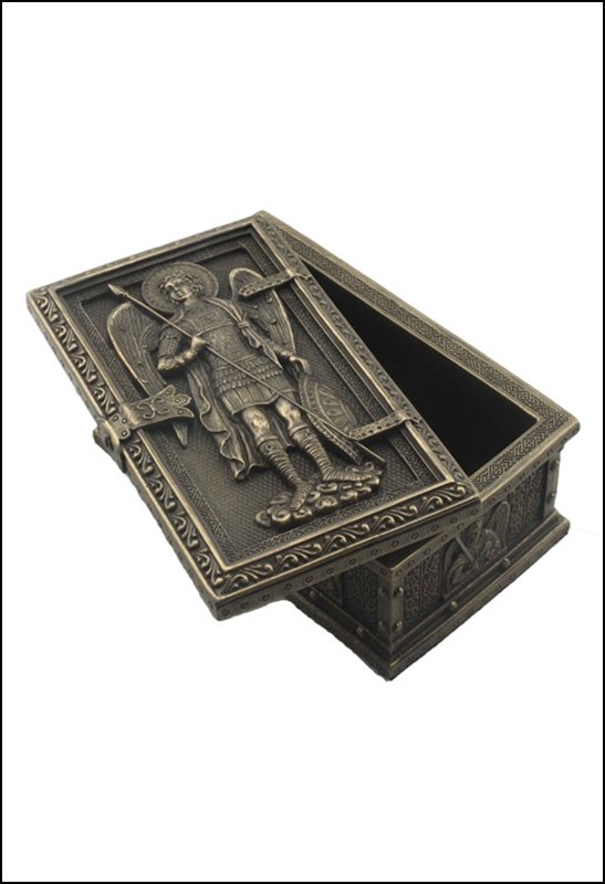 ST. MICHAEL FRAMED TRINKET BOX - COLD CAST BRONZE: St. Michael Framed Trinket Box - Material - Cold Cast Bronze - Size - 4 7/8