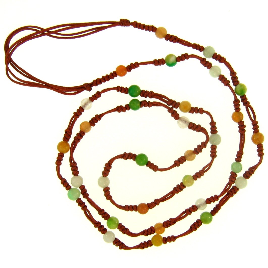 NATURAL MULTI-COLOR JADE NECKLACE: This Is A-one-of-a-kind - Natural Multi-color Jade Necklace - Metal: N/a Karat: N/a Stone Size: ~6mm Length: 0" Details: Length Is Adjustable - This Is Guaranteed Grade A Jade (jadeite)