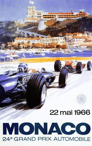 MICHAEL TURNER - MONACO GRAND PRIX 1966: Michael Turner - Monaco Grand Prix 1966 - 22 3/4 X 36 In. - This Giclée Print Is Gallery Stretched And Ready To Hang Or Lean Against A Wall, Or Display On An Easel. - A Giclée Print Is The Highest Q