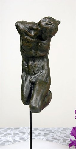 MALE BODY TWISTING CORPS BY MICHELANGELO: Male Body Twisting Corps By Michelangelo - Size: 10"h X 3.5"w X 3.5"d Item Type: Statue On Metal Stand Material: Resin And Metal Weight (lbs): 1.8 Lbs - - The Sinner On The Cross, Michelangelo (1475-1