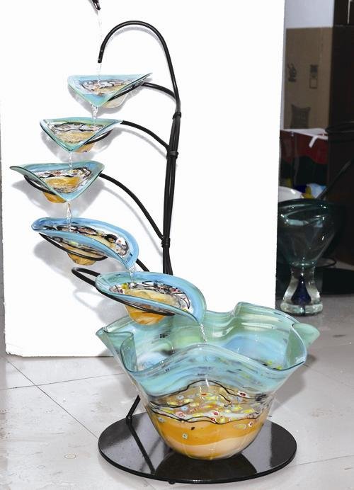 HAND BLOWN - SPRING BLOSSOM 6-TIER FOUNTAIN: Hand Blown Art Glass - Spring Blossom 6-tier Fountain - - This Is A Hand Blown One-of-a-kind Piece Of Art Glass. As Such, Color And Pattern Variations Should Be Expected.