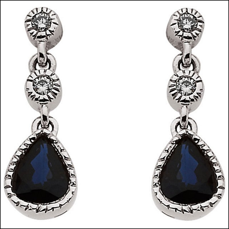 GENUINE BLUE SAPPHIRE & DIAMOND EARRINGS: GENUINE BLUE SAPPHIRE & DIAMOND EARRINGS - 14Kw / 05.00 X 04.00 Mm Pair / P / Sapphire & Diamond Earrings - Weight: 1.18DWT - GramWeight: 1.84